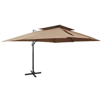 vidaXL Zweefparasol met dubbel dak 400x300 cm taupe, Verzenden