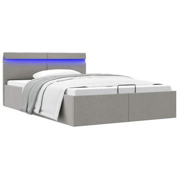 vidaXL Bedframe met opbergruimte en LED stof lichtgrijs, Verzenden