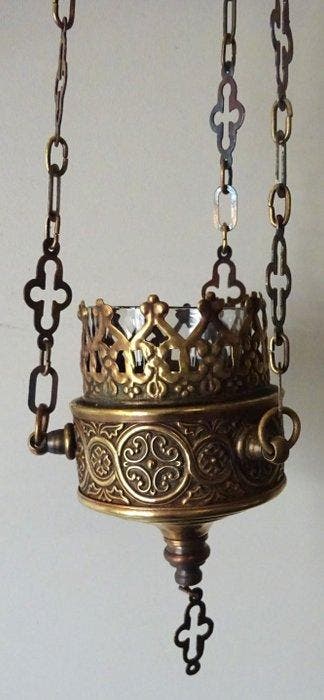 Godslamp - Antieke Godslamp - Gepatineerd brons, Antiek en Kunst