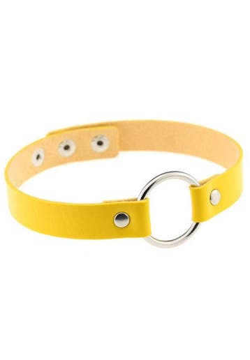 KIMU® Choker Geel Ring Pu Leer Collar Ketting Halsband Sexy, Handtassen en Accessoires, Kettingen, Ophalen of Verzenden, Nieuw