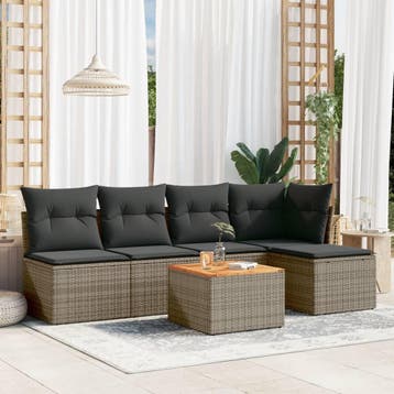 vidaXL 6-delige Loungeset met kussens poly rattan grijs, Verzenden, Nieuw, Loungeset