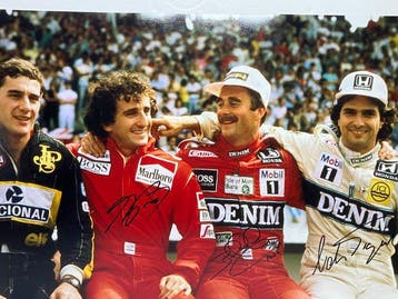 Nigel Mansell, Nelson Piquet, Alain Prost (Ayrton Senna) -