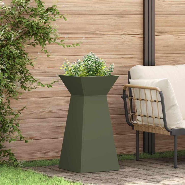 vidaXL Pilarenbak Olijfgroen 35 x 35 x 73 cm, Tuin en Terras, Bloempotten, Nieuw, Verzenden