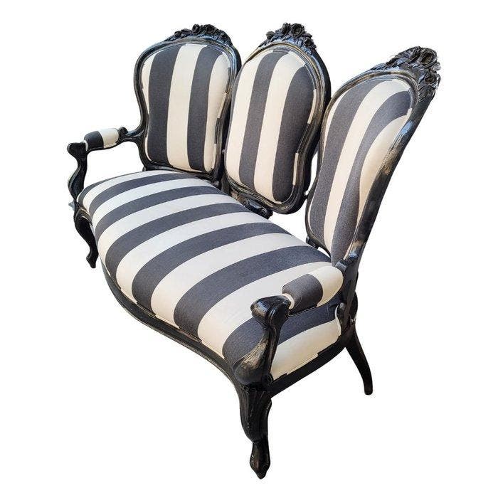 Sofa - Katoen - Driezitsbank bekleed met strepen - H : 107, Antiquités & Art, Antiquités | Autres Antiquités