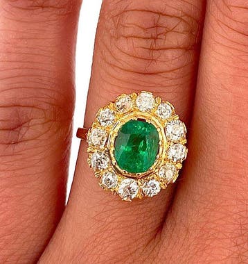 Bague - 18 carats Or jaune Émeraude - Diamant, Bijoux, Sacs & Beauté, Bagues