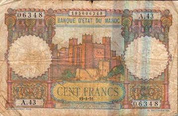 Maroc Marokko Pick 45 100 Francs 19/04/1951 Tb, Verzenden, België