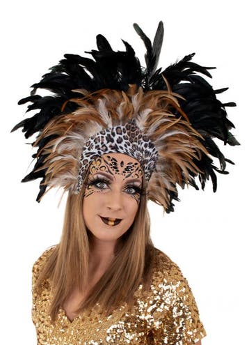 Grote Verentooi Bruin Panterprint Burlesque Hoofdtooi Carnav, Kleding | Dames, Ophalen of Verzenden, Nieuw