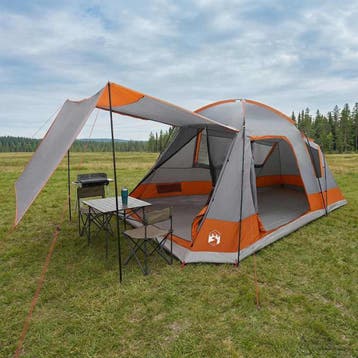 vidaXL Huisje Tent Grijs en Oranje 8-persoons Polyester en, Verzenden
