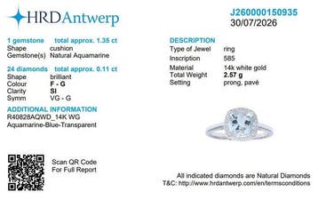 Bague - 14 carats Or blanc - 1.46ct. tw. Aigue-marine -, Bijoux, Sacs & Beauté