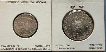 Nederland. Willem II. 1/2, 1 Gulden 1848, Lot van 2 stuks