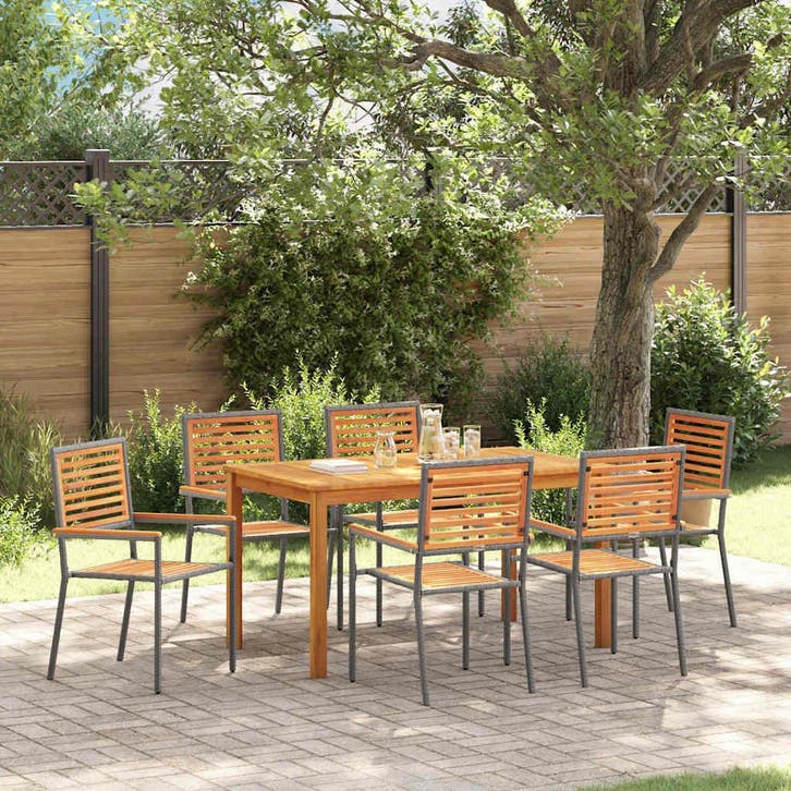 vidaXL Tuin Eettafel Set 7 st Grijs Massief Acacia Hout, Tuin en Terras, Tuinsets en Loungesets, Nieuw, Verzenden