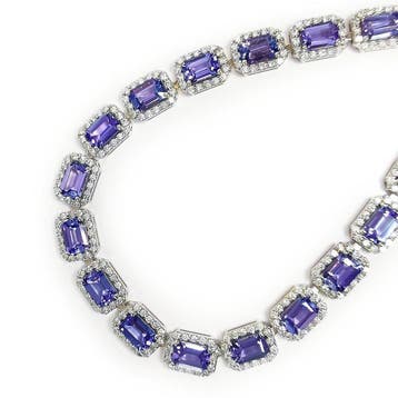 Halsketting - 14 karaat Witgoud Tanzaniet - Diamant - uniek, Nieuw