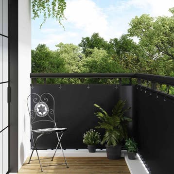 vidaXL Balkonscherm met Oogjes 300 x 90 cm poly rattan Zwart, Verzenden, Nieuw
