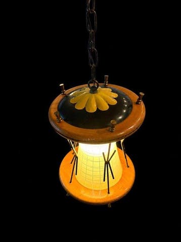 Lamp - Hout, Metaal, Glas, Messing - Floral-50s-Vintage