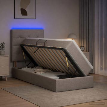 vidaXL LED opbergbed met matras Taupe 90 x 200 cm Stof, Verzenden, Nieuw