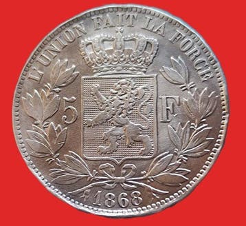 België. Leopold II. 5 Francs 1868 (Zonder minimumprijs)