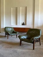 Fauteuil (2) - Bamboe, Canvas, Leder, Antiek en Kunst