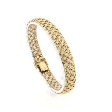 Gouden fantasie schakelarmband, Ophalen of Verzenden, Gebruikt, Goud, Goud