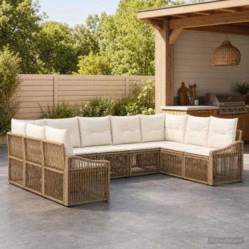 vidaXL Tuinbank Set 9 st Beige poly rattan, Verzenden