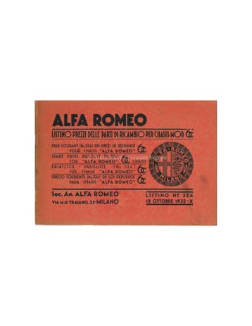 1932 ALFA ROMEO 6C 1500 / 1750 ONDERDELENBOEK PRIJSLIJST I.., Ophalen of Verzenden