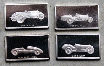 Wereld. Silver bar Franklin Mint - Berühmte Automobile Set -
