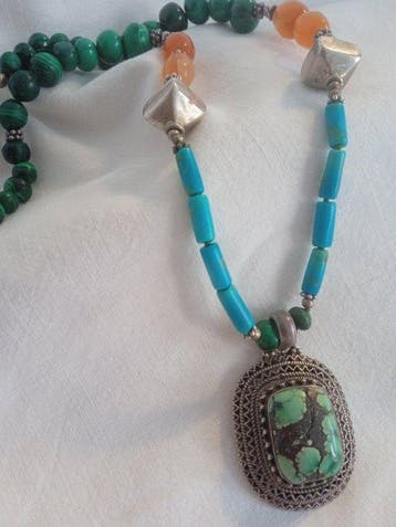 Turquoise - Zilver - Halsketting