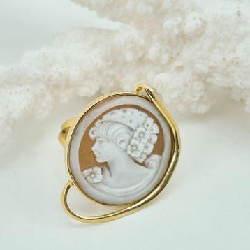 Argent, Plaqué or - Bague - Caméo incisé à la main