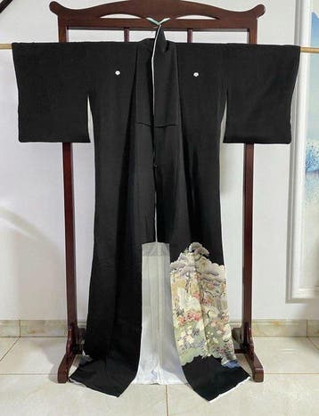 kimono noir en soie japonaise à manches - Japon - Milieu de
