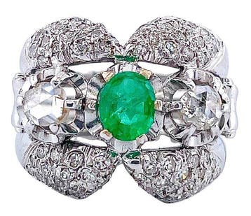 Ring - 18 karaat Witgoud Smaragd - Diamant