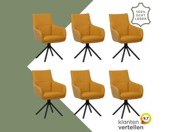 Set van 6 Leren draaibare eetkamerstoelen Fancy Duo - Kenia, Huis en Inrichting, Nieuw, Leer, Ophalen of Verzenden, 90 cm of meer