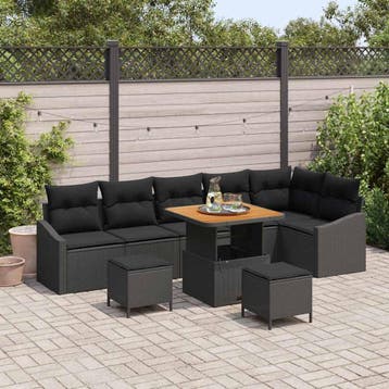 vidaXL Tuinbank Set 9 st Zwart poly rattan, Verzenden