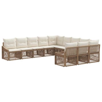 vidaXL Tuinbank Set 11 pcs Beige poly rattan, Tuin en Terras, Verzenden, Nieuw