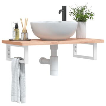 vidaXL Badkamer wandschap staal en massief beukenhout, Verzenden, Nieuw