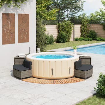vidaXL Hottub-ombouw poly rattan massief acaciahout grijs, Verzenden