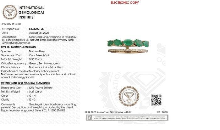 Ring - 14 karaat Roségoud - 1.16ct. tw. Smaragd - Diamant, Bijoux, Sacs & Beauté, Bagues