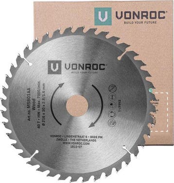 2dekans | VONROC Zaagblad – Ø216MM – 40 tanden – voor hout –, Ophalen of Verzenden