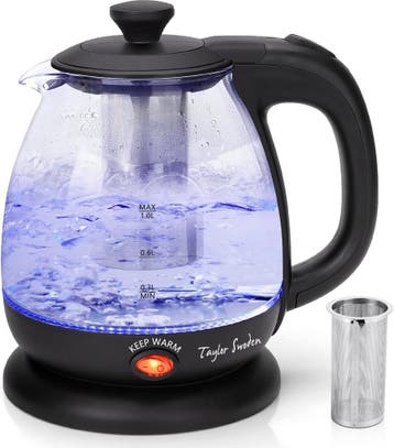 Waterkoker glas- met LED - 1L - 2200W - Zwart •, Verzenden, Nieuw