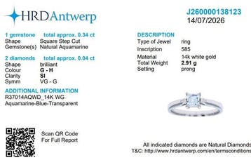 Ring - 14 karaat Witgoud - 0.34ct. tw. Aquamarijn - Diamant