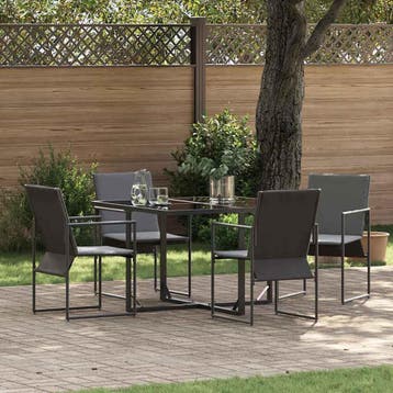 vidaXL Tuin Eettafel Set 5 st Zwart Staal, Verzenden