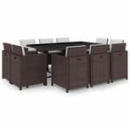 vidaXL 11-delige Tuinset met kussens poly rattan bruin, Verzenden, Tuinset