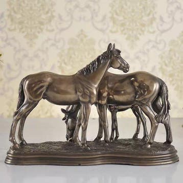 ADO - Beeld, Horses - 26.5 cm - Koud geverfd brons