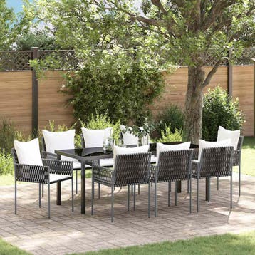 vidaXL Tuin Eettafel Set 9 st Bruin en Zwart PE Riet, Verzenden, Nieuw