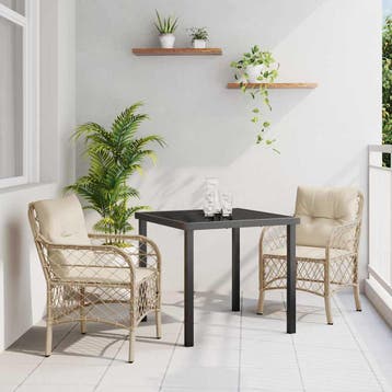 vidaXL Tuin Eettafel Set met kussen 3 pcs Beige poly rattan, Tuin en Terras, Verzenden, Nieuw