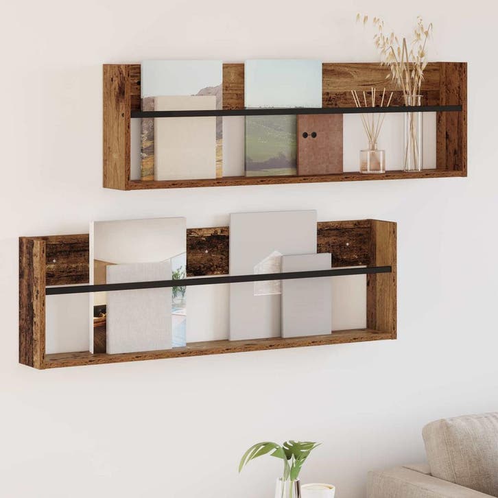 vidaXL Tijdschriftenrek 2 st Oudhout 100 x 12 x 30 cm, Maison & Meubles, Accessoires pour la Maison | Porte-journaux & Porte-revues