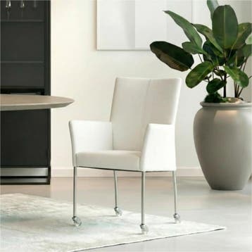 Set van 6 Leren eetkamerstoelen Comfort met wieltjes en, Ophalen of Verzenden, Nieuw, Leer
