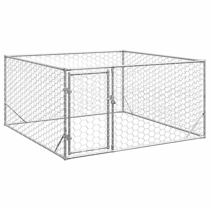 vidaXL Hondenhok voor buiten met deur 2x2x1 m gegalvaniseerd, Dieren en Toebehoren, Hondenhokken, Nieuw, Verzenden