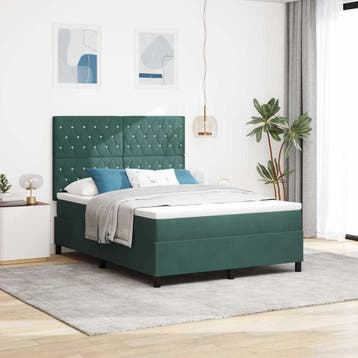 vidaXL LED Box Spring Bed met matras Donkergroen 140 x 190, Verzenden, Nieuw