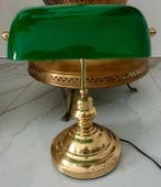 Lamp - Verguld messing, Opaline glas - bankierslamp