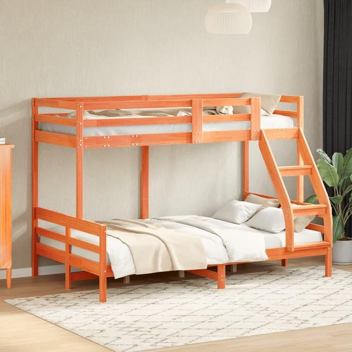 vidaXL Stapelbed massief grenenhout wasbruin 90x200/120x200, Maison & Meubles, Chambre à coucher | Lits, Envoi