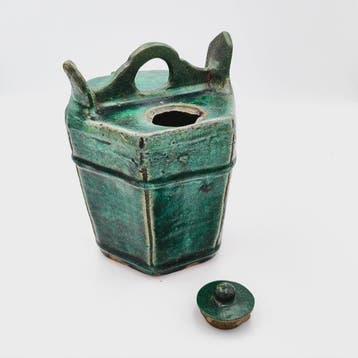 Chinois ancien terre cuite émaillée verte Théière - 190 mm